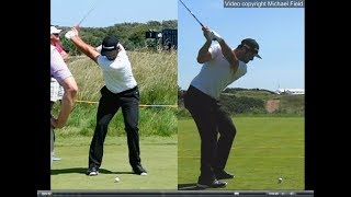 Jon Rahm golf swing  Long Iron faceon amp downtheline July 2017 [upl. by Yanehs460]