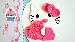 DIY Hello Kitty Tortenaufleger aus Fondant I Tortendekoration I HELLO KITTY Torte [upl. by Kopple]