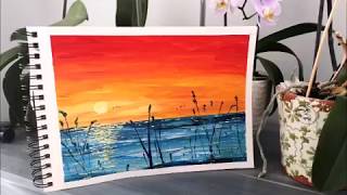 PEINTURE ACRYLIQUE DEBUTANT  coucher de soleil  peinture acrylique facile [upl. by Gabriele]