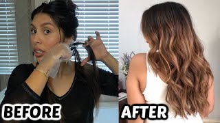 USING A HIGHLIGHTING COMB At Home Balayage Highlights Dark to Light Transformation [upl. by Alyhs949]